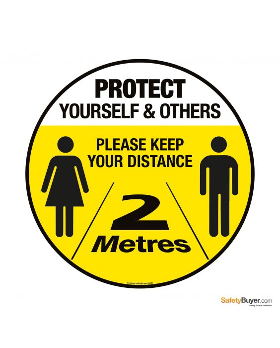 Mandatory Virus Protect Safety Workstation Keep 2m distance Sign Floor markers 